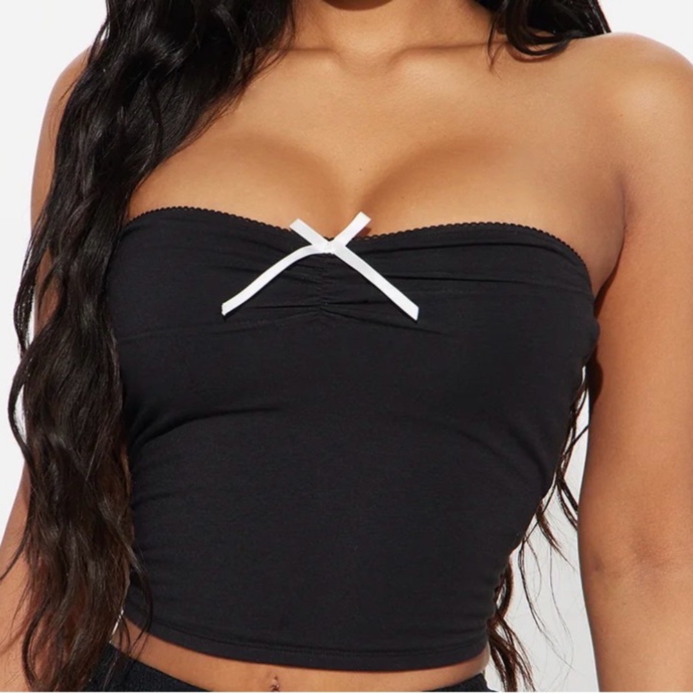 Black Strapless Top with Bow